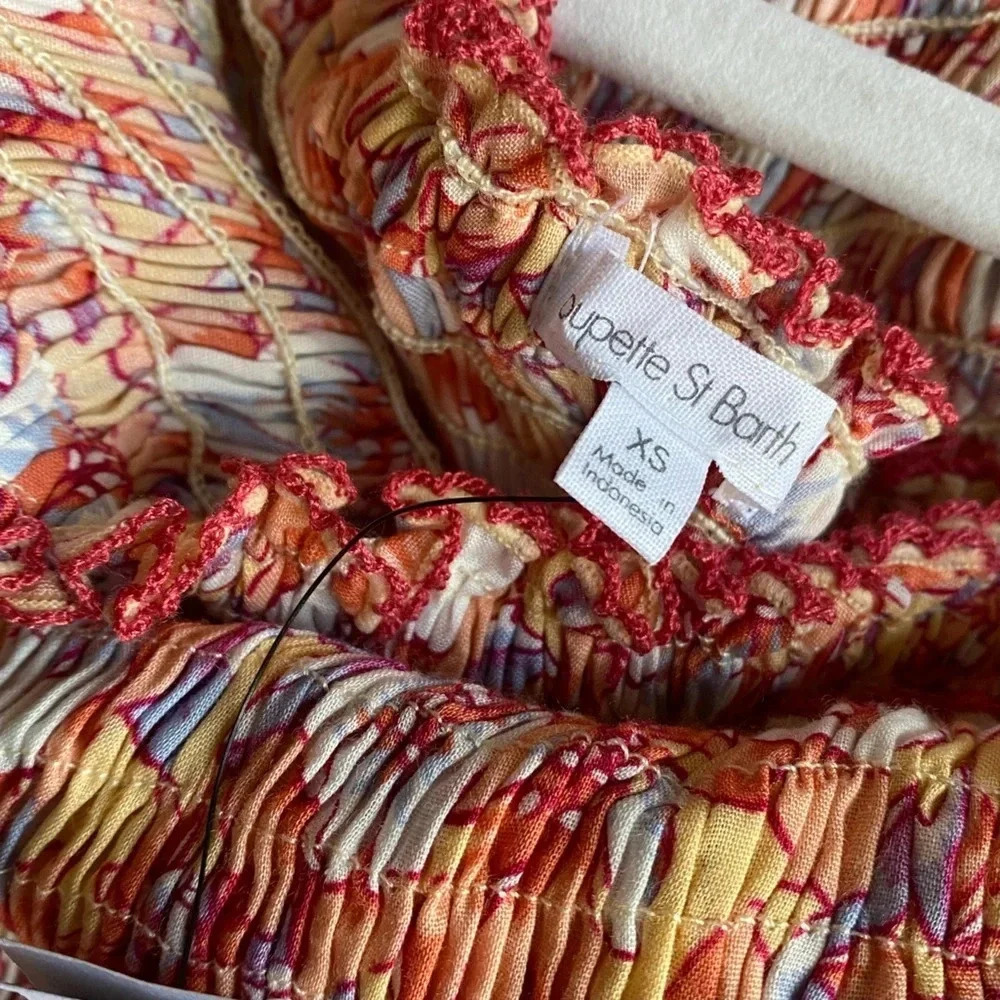 Poupette St Barth Dress Women’s XS Soledad Mini Yellow Dalia Floral Off Shoulder - Picture 6 of 11